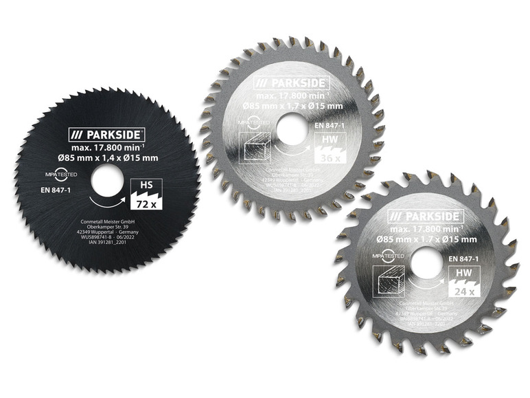  Zobrazit na celou obrazovku PARKSIDE® Sada pilových kotoučů 85 mm PHKSA 12 A2, 3dílná - Obrázek 3