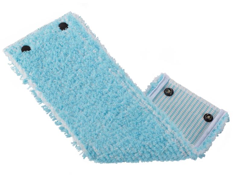 Modrý mikrovláknový mop s upevňovacím systémem.