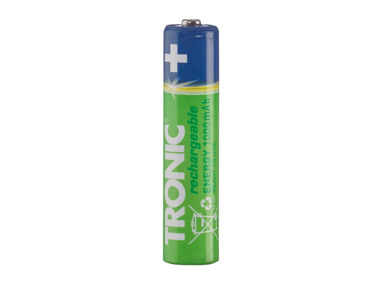 Nabíjecí baterie AA značky TRONIC s kapacitou 1000 mAh.