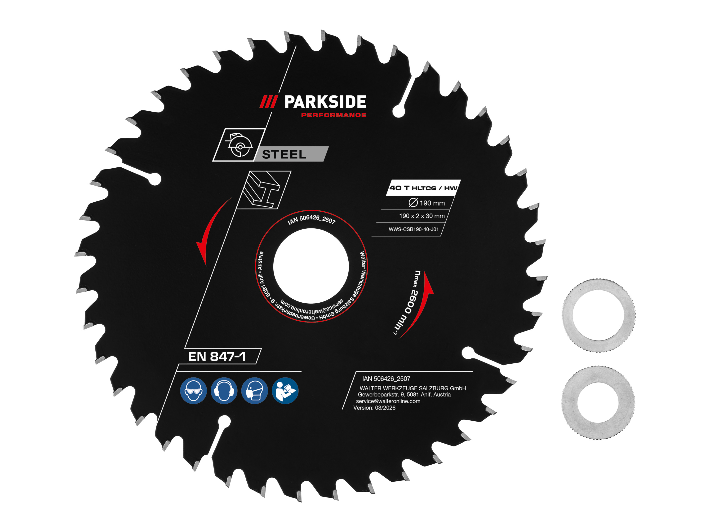 Parkside Performance® Pilový kotouč pro okružní pilu, 190 mm (Ocel 40 zubů)