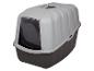 Šedá uzavřená kočičí toaleta s průhlednými dvířky