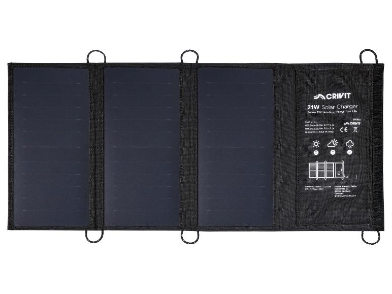 Černý solární nabíjecí panel Crivit s výkonem 21 W a třemi panely