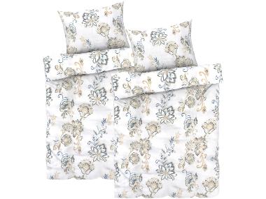 Sada saténového ložního povlečení, 140 x 200 cm, 70 x 90 cm, ornament/modrá/bílá/béžová, 2dílná