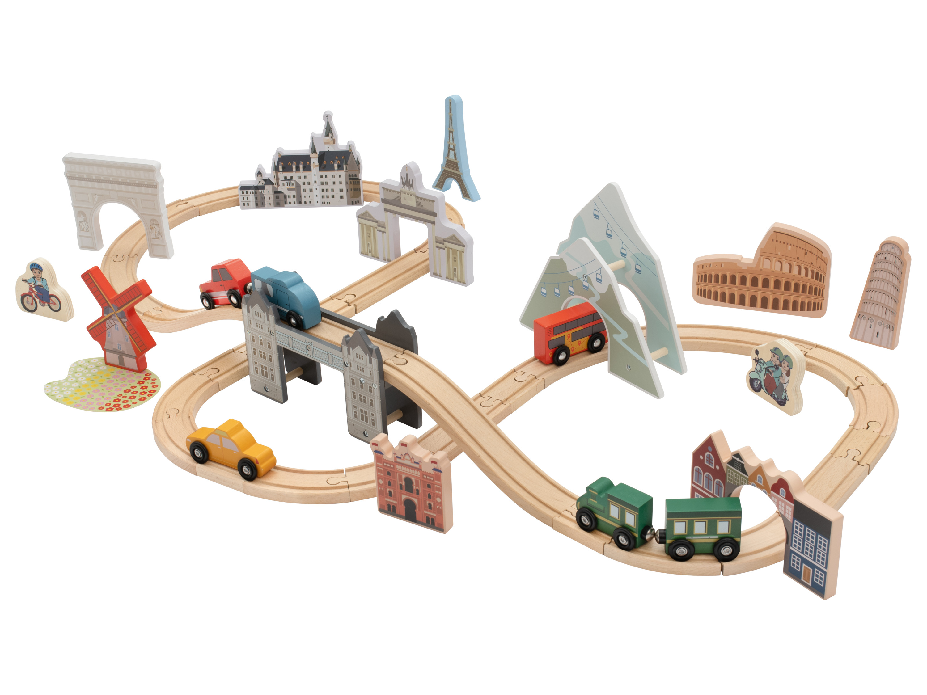 lupilu® Dřevěná železnice Cesta po Evropě / Cesta kolem světa (cesta po Evropě)