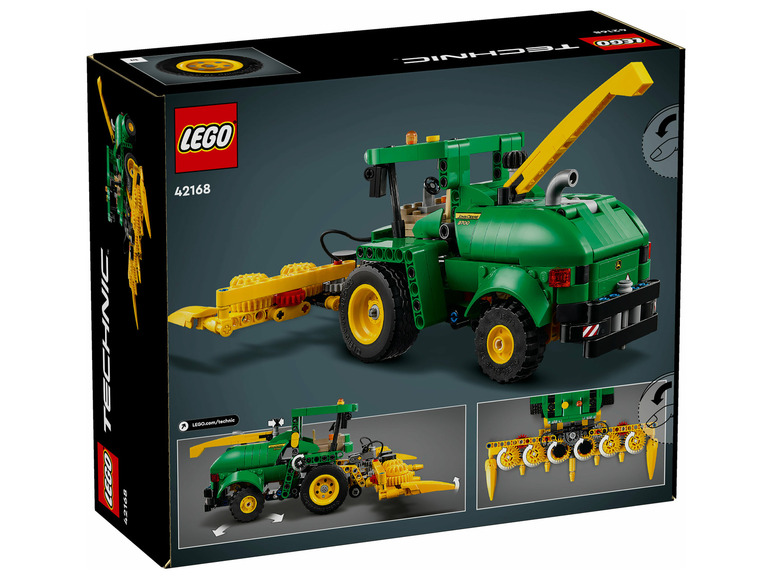 LEGO Technic John Deere 9700 secí stroj s pohyblivými částmi.
