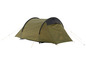Zelený stan pro dva s černým vnitřním prostorem.