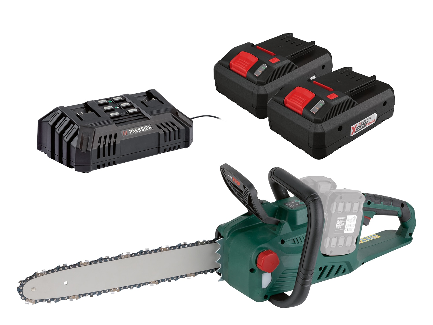 PARKSIDE® Aku řetězová pila PKSA 40 Li B2, 2x 4 Ah