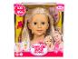 Hlava panenky Bayer Charlene Super Model s blond vlasy a doplňky na líčení.