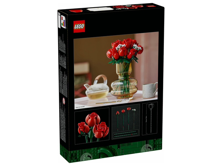 LEGO Botanická kolekce s kyticí červených růží ve váze.