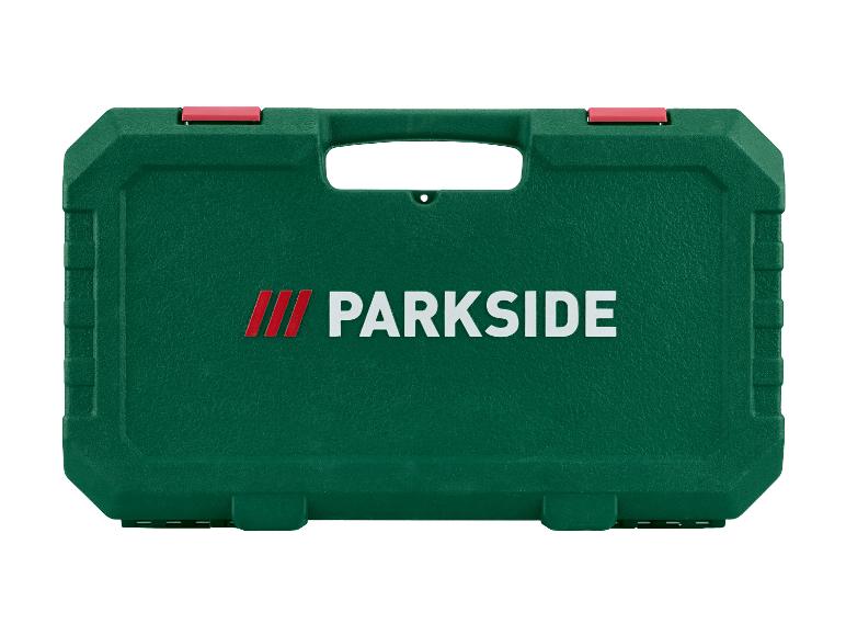 Zelený kufr na nářadí PARKSIDE s červenými sponami a rukojetí