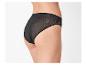 Černé dámské kalhotky z průhledného materiálu s krajkovými detaily, zadní pohled.
