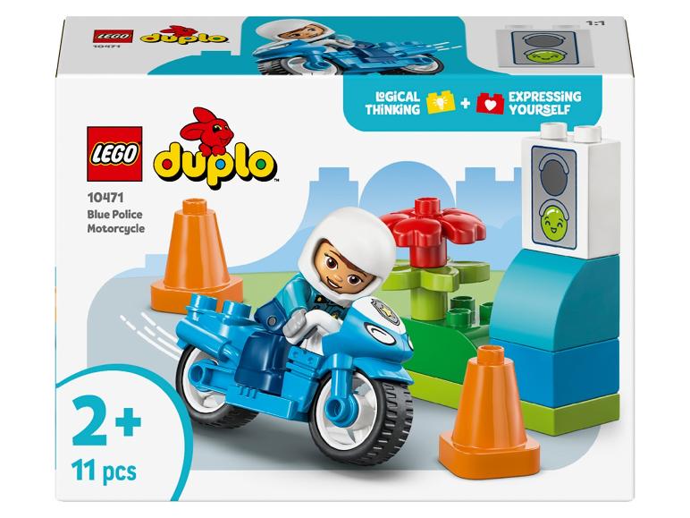 Modrá policejní motorka s figurkou, dopravními kužely a semaforem, 11 dílků, 2+