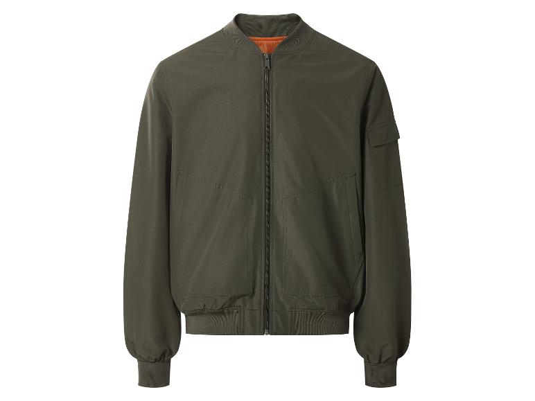 Pánská olivově zelená bomber bunda s oranžovou podšívkou