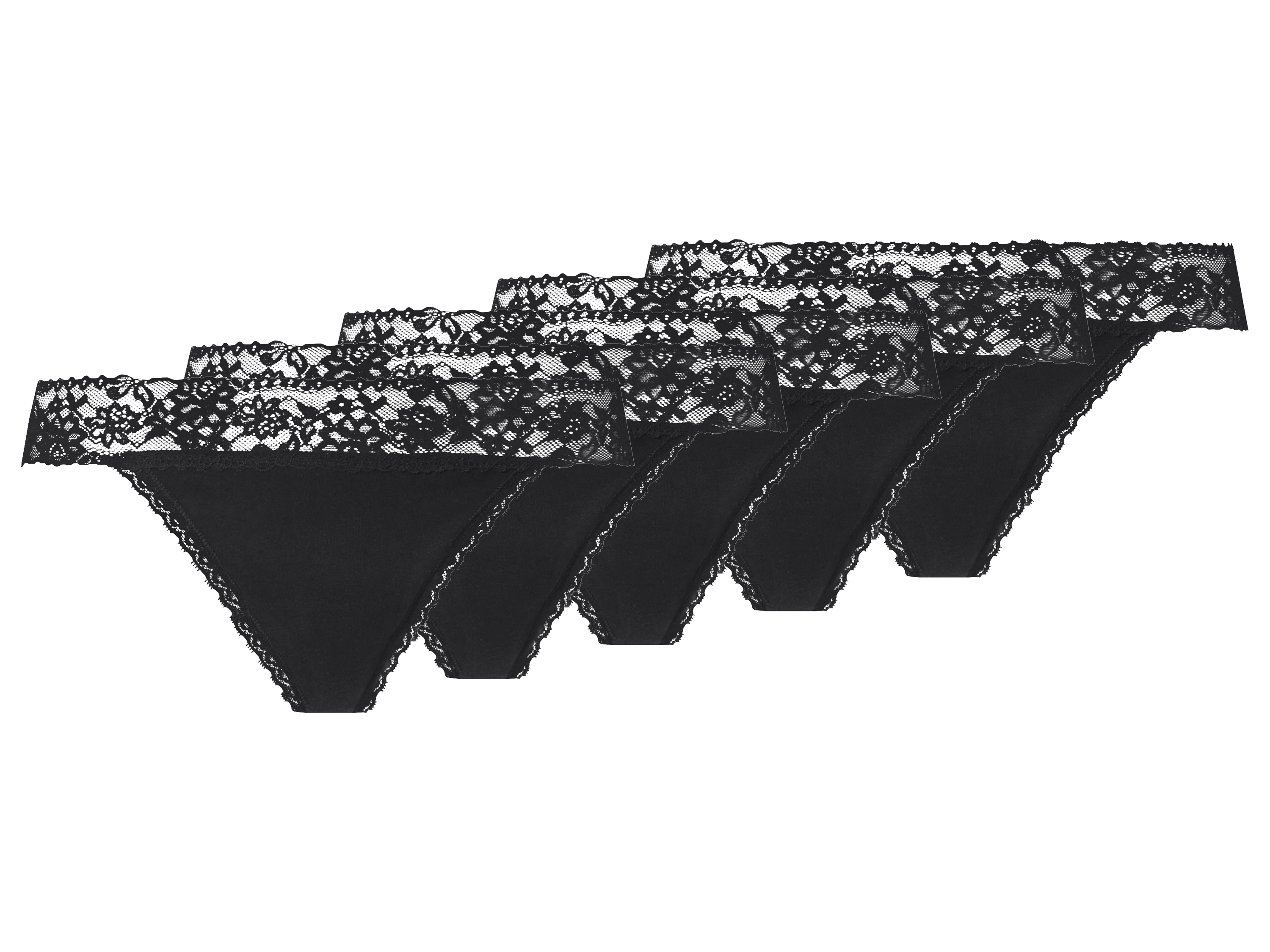 esmara® Dámské kalhotky s krajkou Tanga, 5 kusů (černá, L(44/46))