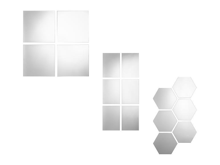 Různá geometrická zrcadla, včetně čtvercových a šestiúhelníkových tvarů