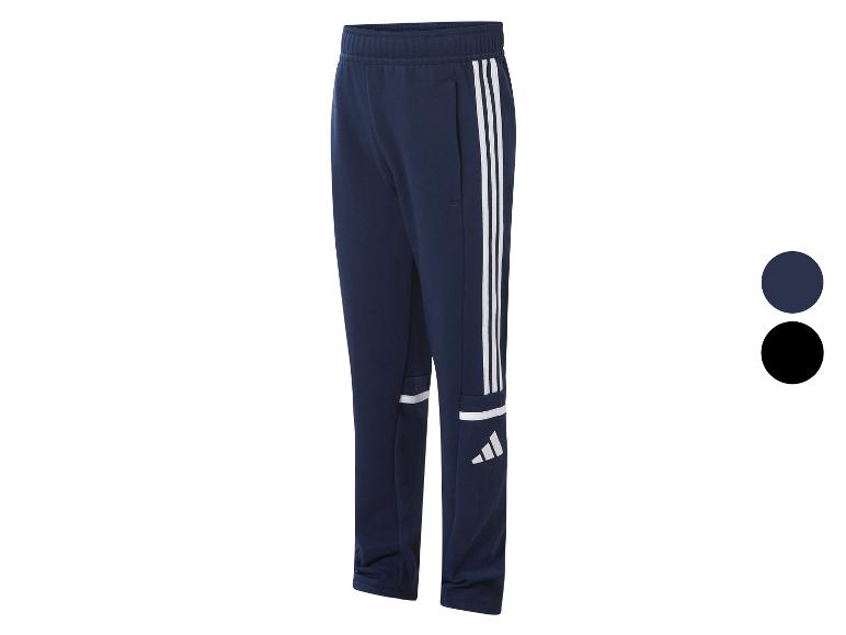 Adidas sportovní kalhoty, tmavě modré s bílými pruhy.