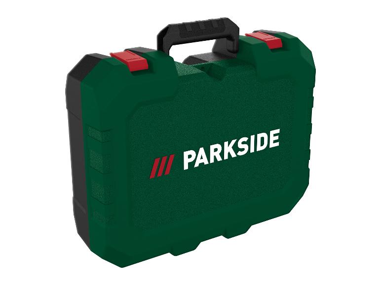 Zelená krabička na nářadí Parkside s rukojetí.