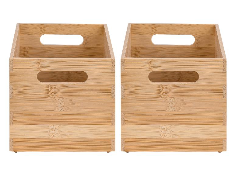 Dvě bambusové úložné boxy s vyřezanými úchyty