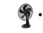 Černý stolní ventilátor s nastavením rychlosti 0, 1, 2, 3