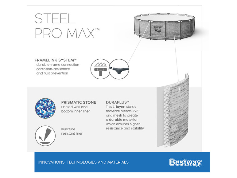  Zobrazit na celou obrazovku Bestway Bazén Steel ProMAX™ s filtračním zařízením a schůdky, 488 x 122 cm - Obrázek 9