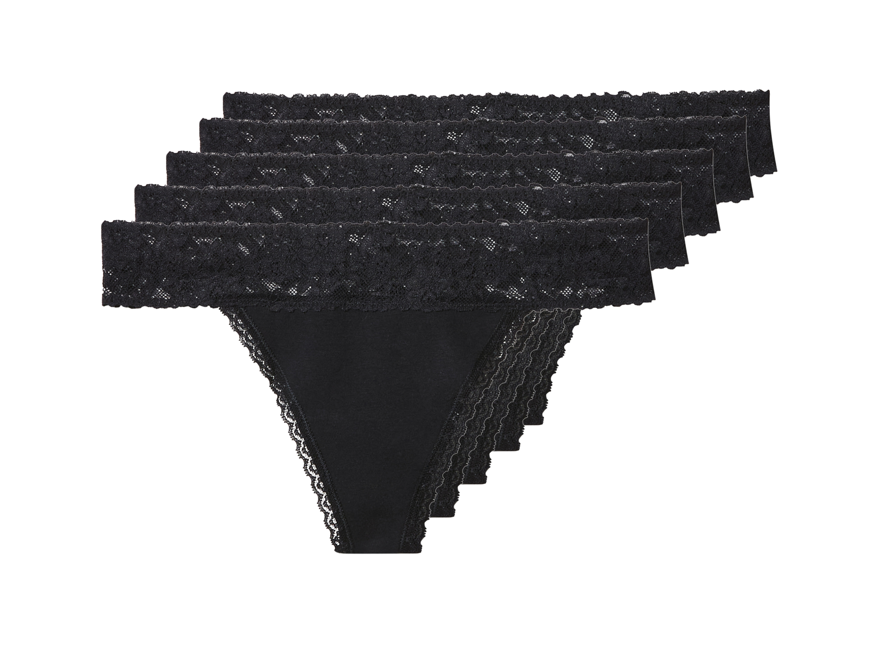 esmara® Dámské kalhotky s krajkou Tanga, 5 kusů (černá, S (36/38))