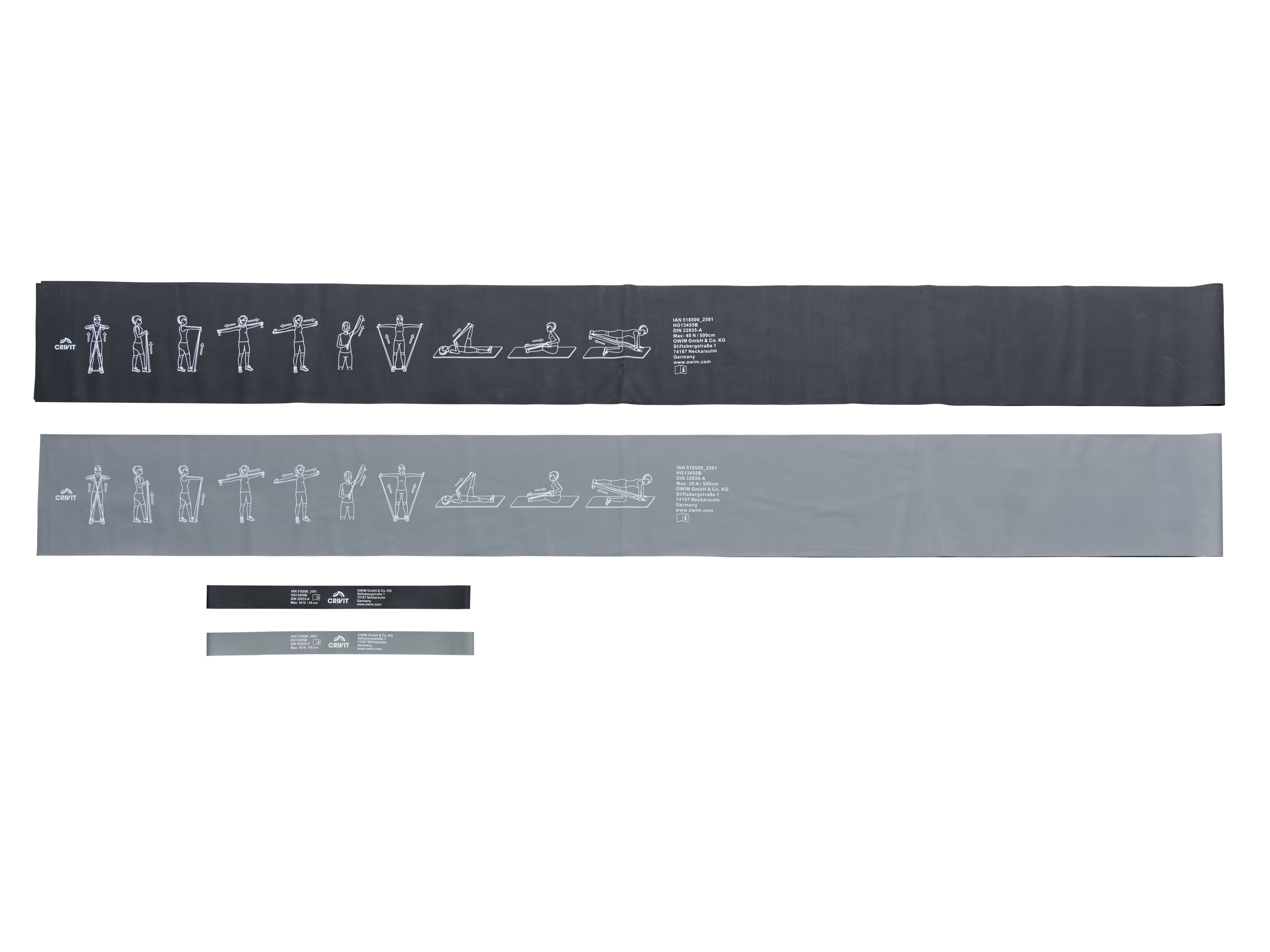 Crivit Sada posilovacích pásů, 4dílná (šedá/černá)