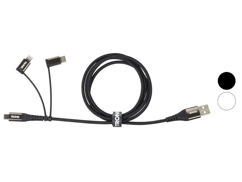 Zobrazit na celou obrazovku TRONIC® Nabíjecí a datový kabel 3 v 1, Lightning®, USB-C, micro USB, 480 Mbps, 1 m - Obrázek 1