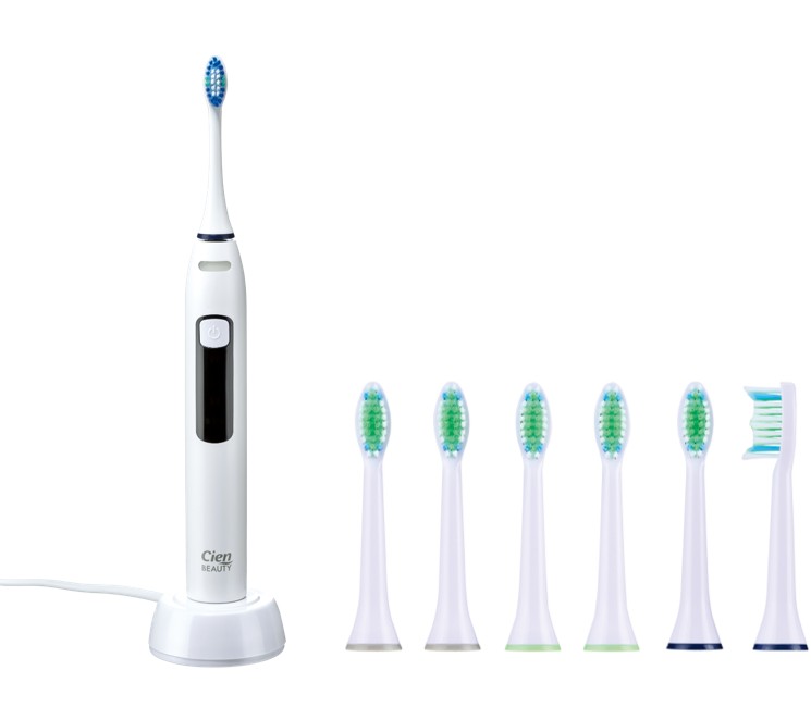 Cien Beauty Aku sonický zubní kartáček Nszb 3.7 D5 s 6dílnou sadou náhradních hlavic Cbzks 6 A1, bílý