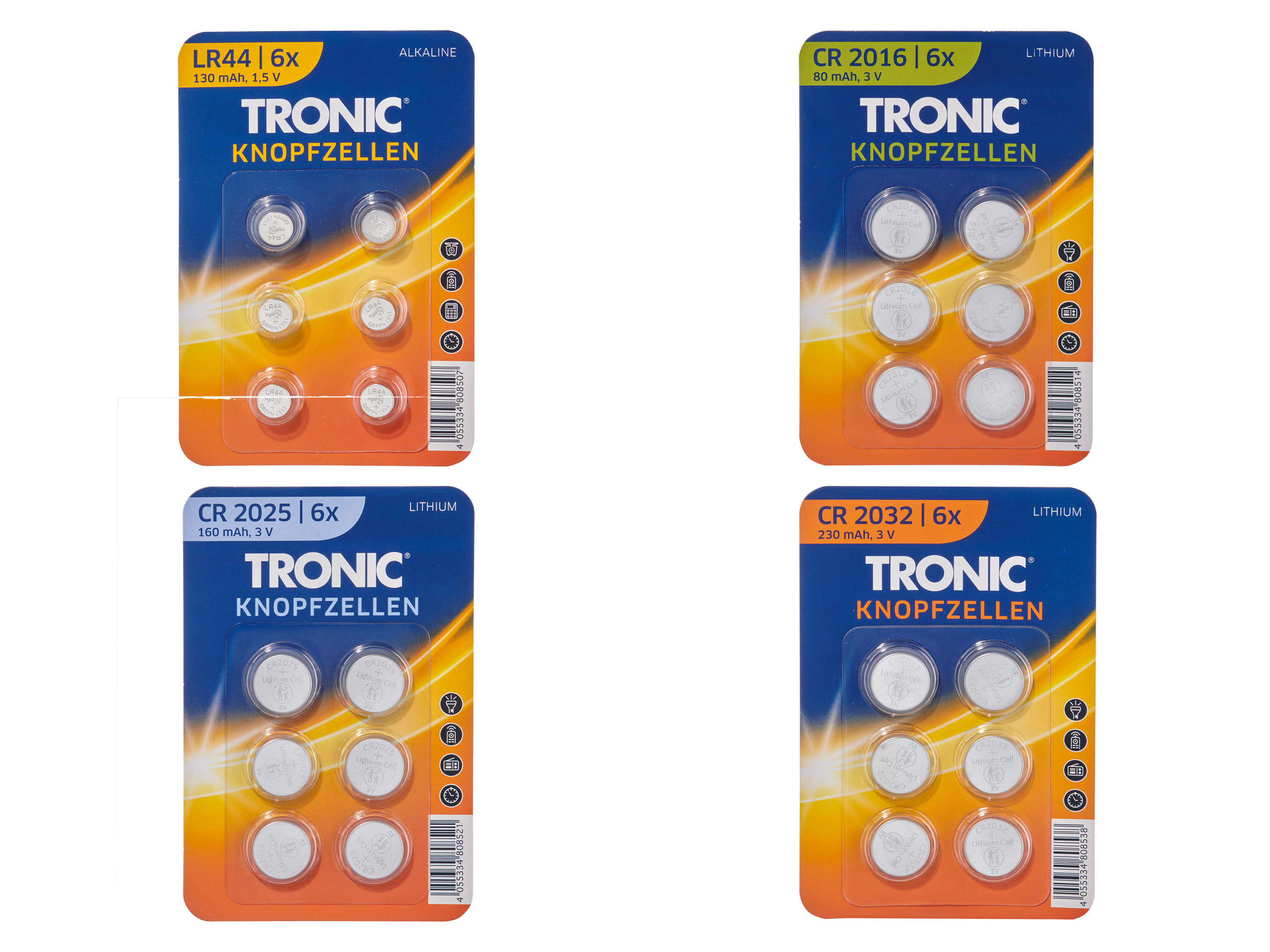 TRONIC® Knoflíkové baterie, 6 kusů