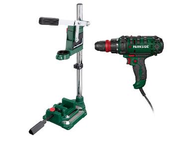 Vrtací šroubovák PNS 300 B3 se stojanem na vrtačku a svěrákem