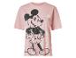 Růžové tričko s krátkým rukávem s velkým černým potiskem Mickey Mouse a nápisem „MICKEY“.