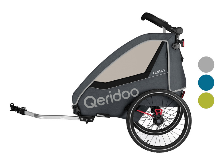 Qeridoo Qupa 2 cyklistický vozík v šedé a béžové barvě.