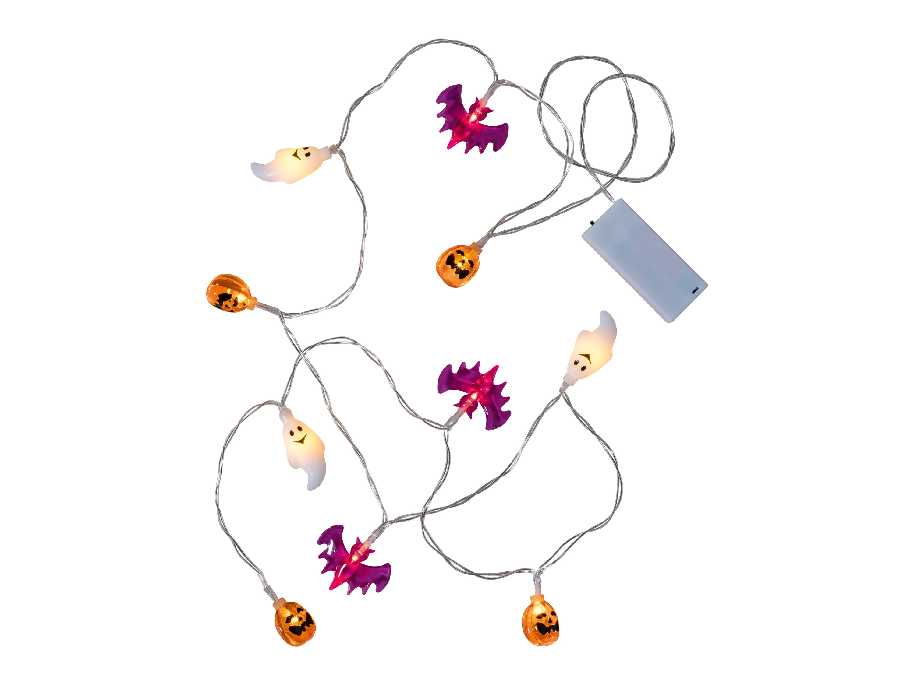 Halloweenský světelný LED řetěz (netopýr/duch/dýně)