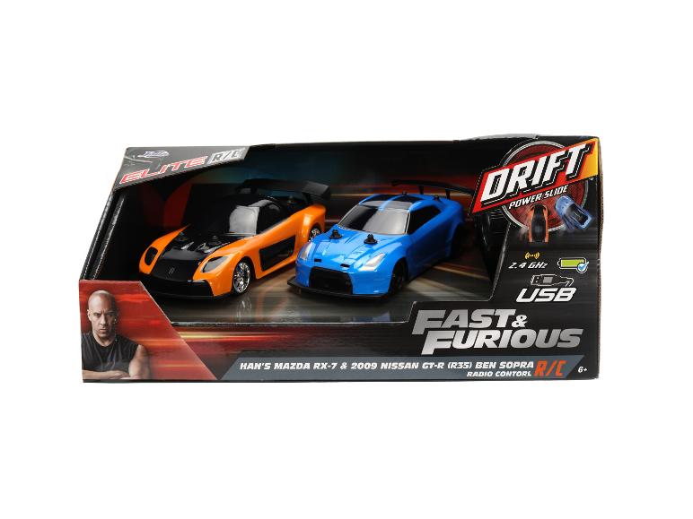 Sada Fast & Furious Elite R/C Drift Power Slide s Hanovou Mazdou RX-7 a Nissanem GT-R.