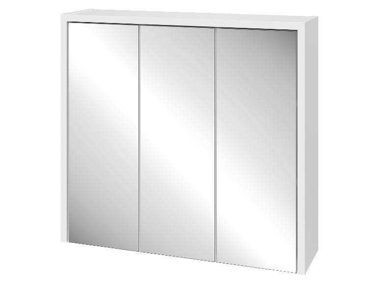Bílá koupelnová skříňka se třemi zrcadlovými dvířky