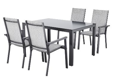 LIVARNO® Sada Houston, 5dílná se stolem a 4 stohovatelnými židlemi, světle šedá