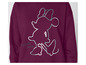 Tmavě červený svetr s designem Minnie Mouse v stříbrné barvě.