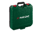 Zelená plastová krabička na nářadí Parkside s rukojetí.