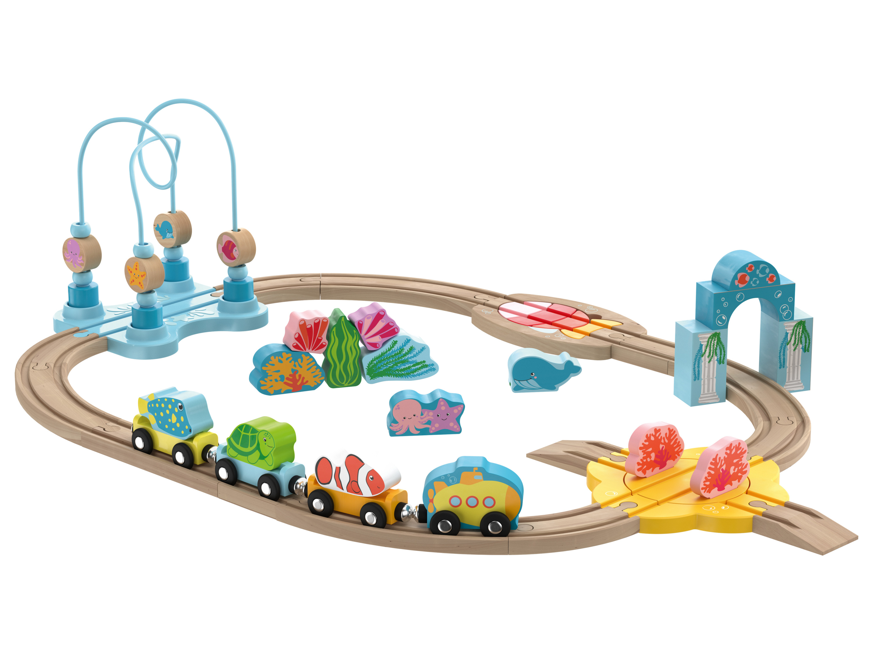 lupilu® Dřevěná železnice Montessori / Podvodní svět (podvodní svět)