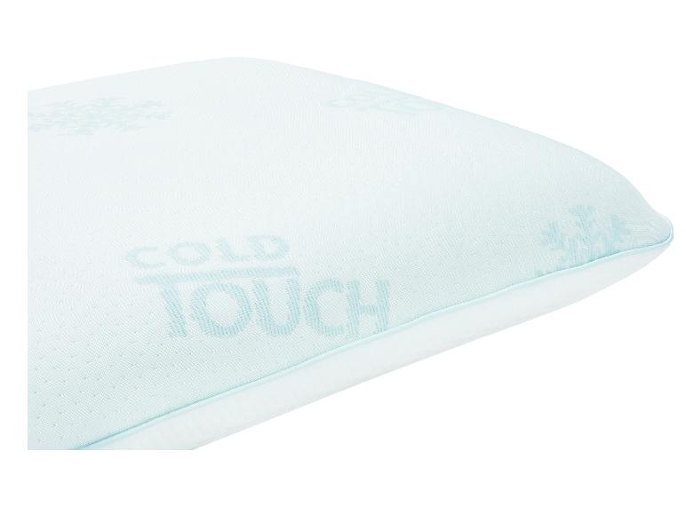 Polštář s nápisem „COLD TOUCH“ a vzory sněhových vloček.