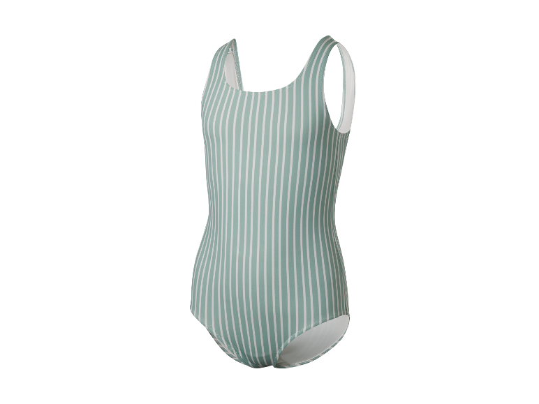 Mětově zelené pruhované plavky.