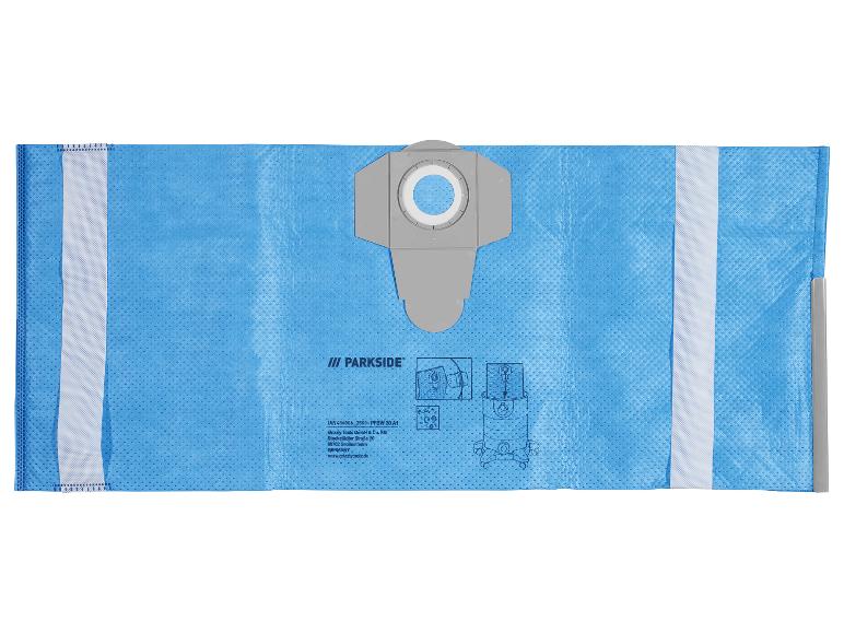 Modrý sáček do vysavače s šedým nástavcem a montážními pokyny.