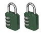 Dva zelené zámky s kombinovaným systémem a stříbrnými čísly.