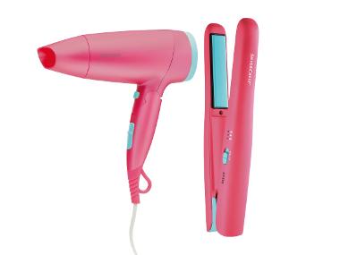Sada cestovního vysoušeče vlasů SRHK 1600 B1 a aku žehličky na vlasy SGEA 3.6 A1, růžová