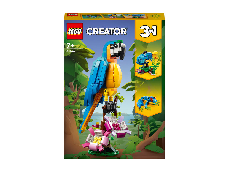 Lego Creator 3 v 1 sada s papouškem, rybou a žabou.