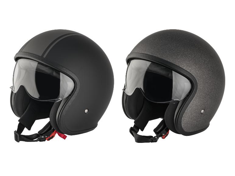 Dvě černé motocyklové přilby s hledím