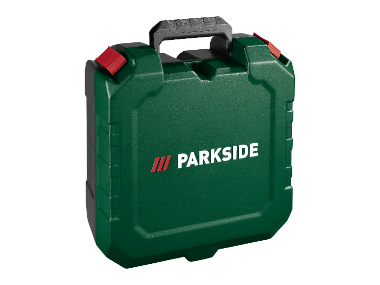 Zelená krabička na nářadí Parkside s rukojetí.