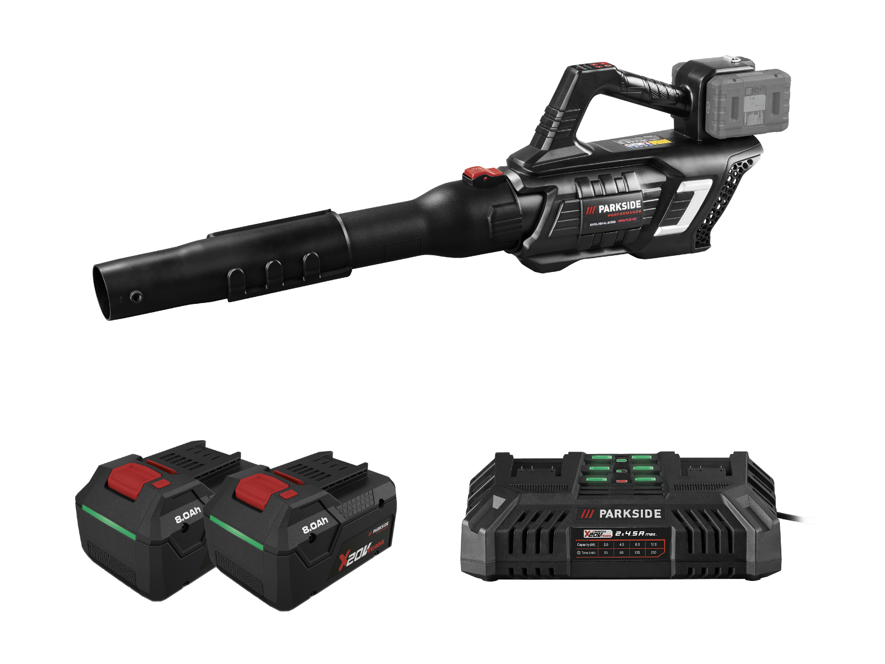 Parkside Performance® Aku foukač listí Ppatlb 40 A1, 2x Smart 8 Ah