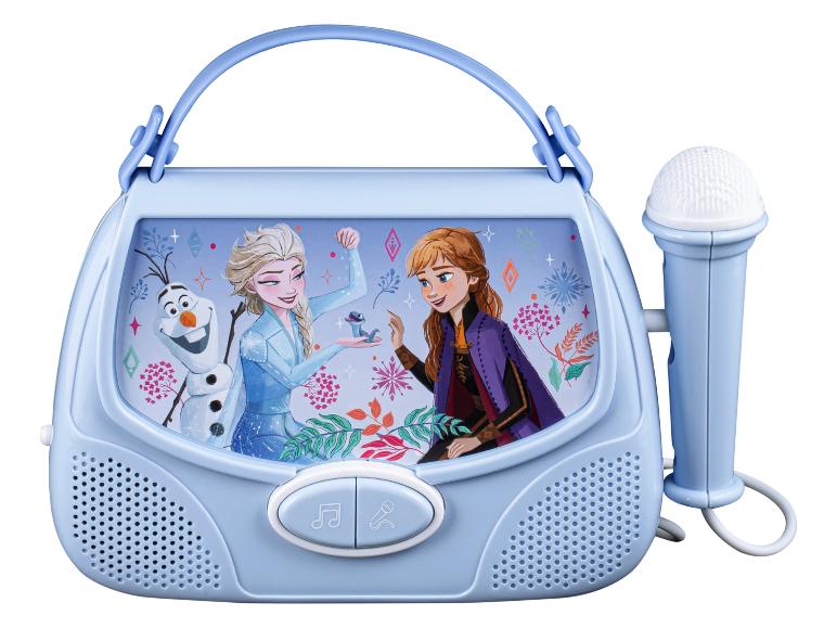 Modrý karaoke stroj Frozen s Elsou, Annou a Olafem.