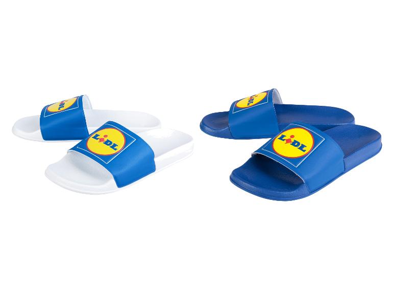 Lidl pantofle, modré a bílé.